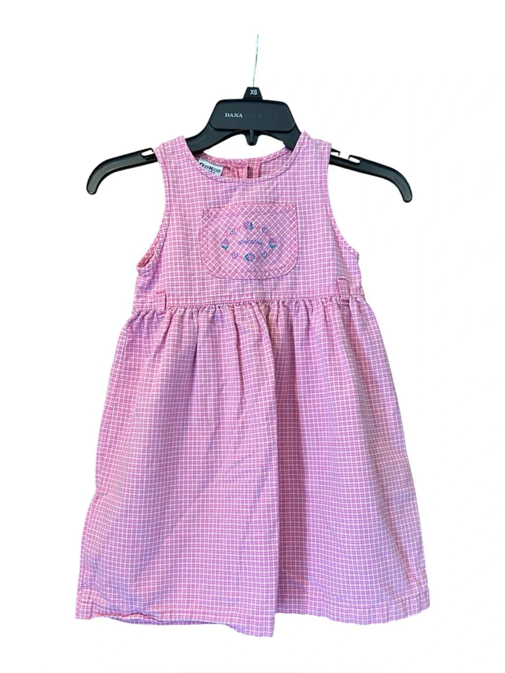 Vintage OshKosh B'gosh Pink Checkered Pinafore Dress Size 6 USA Cotton